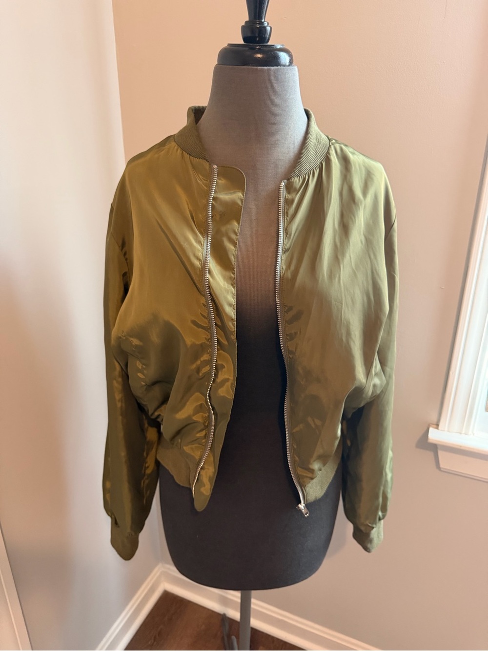 Olive Green Bomber Jacket - Women's Lightweight Zip Jacket